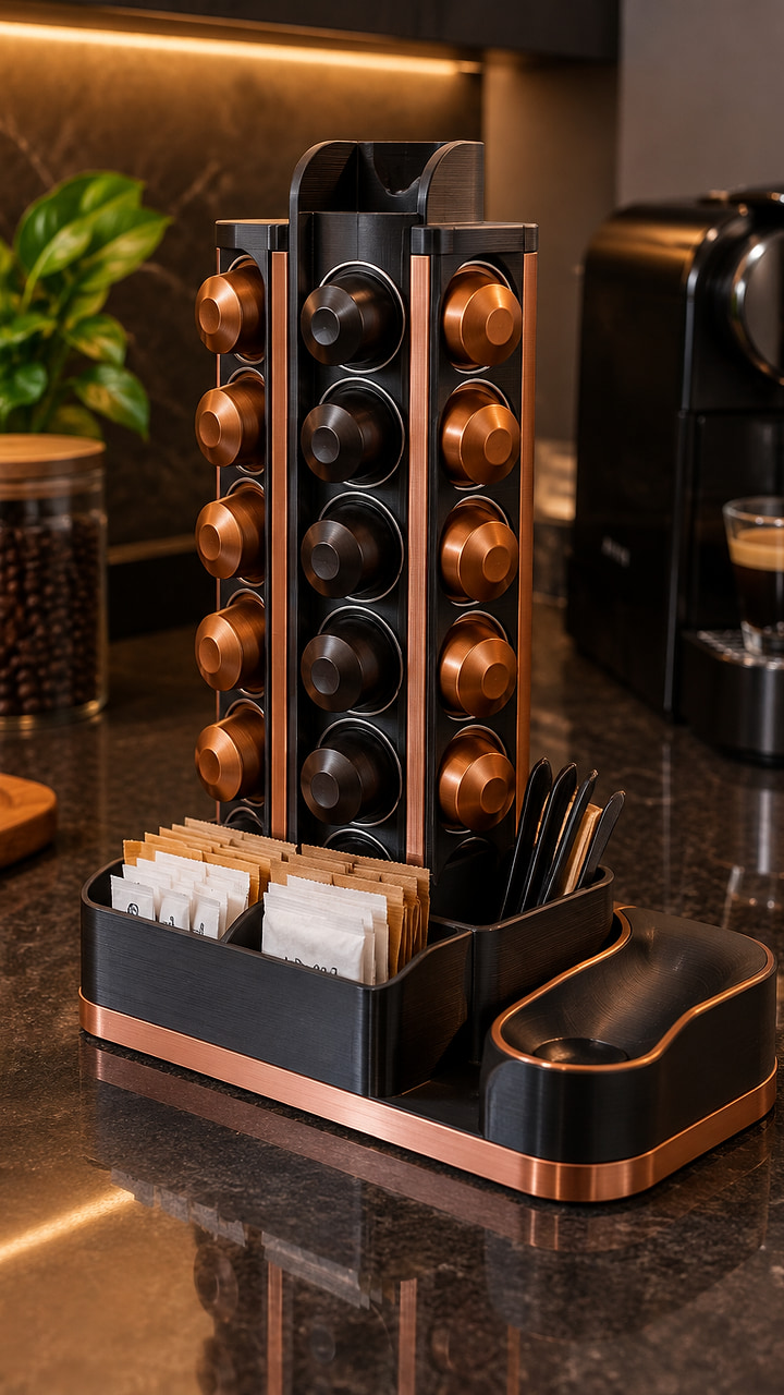 Ideia visual de organizador de café em impressão 3D